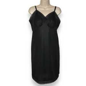 Vintage 1960s Vanity Fair Black Full Slip Adjustable Strap Chiffon Trim Women 38